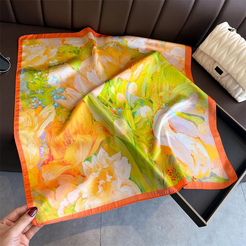 

70Cm Luxury Small Silk Square Scarf for Women Print Neck Shawl Wraps Elegant Neckerchief Bandanas Hijab and Bag Tie Ribbon Gift 70X70 CM