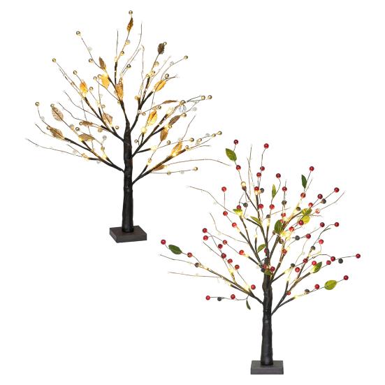 22" Berry Blossom Twinkling Tree with Lights 24 LED Lighted Branches Artificial Christmas Tabletop Bonsai Lamp for Living Room Bedroom Home Decor