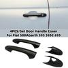 4PCS / Set Glossy Black / Carbon Fiber Look Door Handle Cover For Fiat 500 2008- Abarth 595 595C 2012- 695 2010-