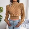 Women Fall Winter 3D Diamond Cutout Long Sleeve Solid Color Chic Crop Knit Sweater S-L