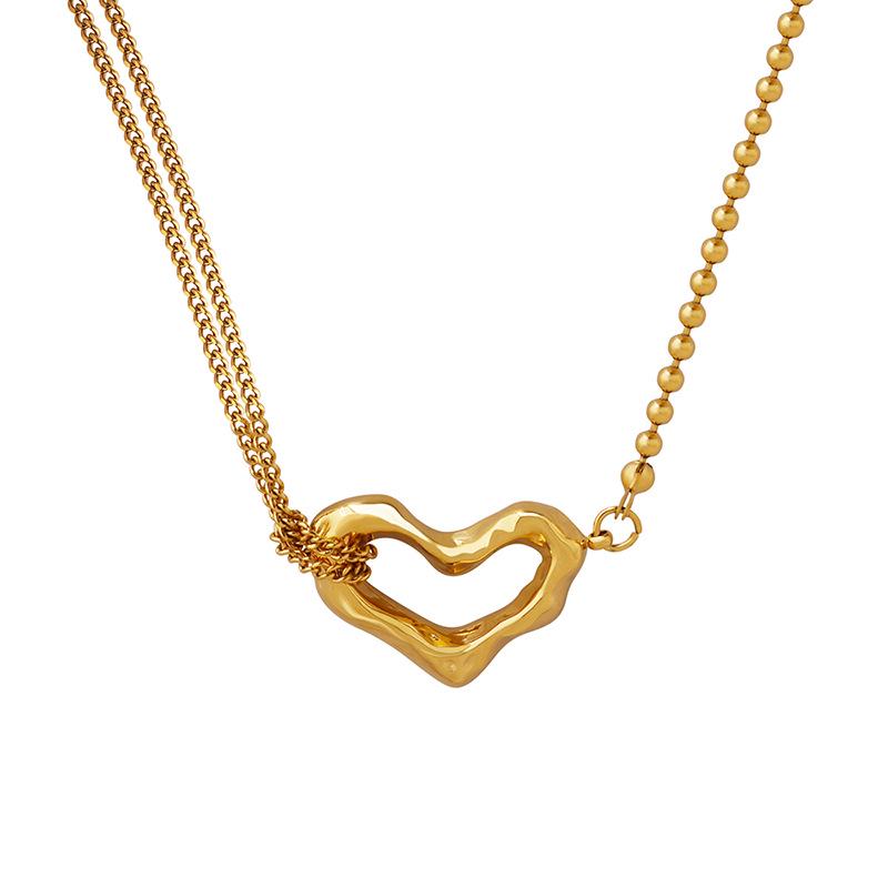 Korean Fashion Titanium Heart Clavicle Necklace with Double-Sided Texture