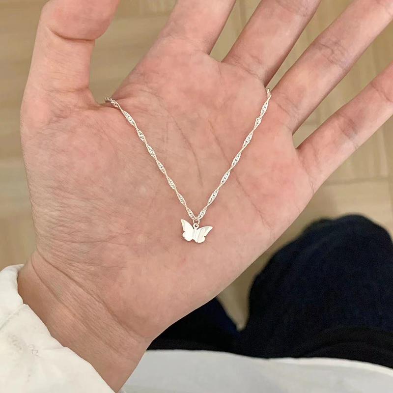 

Ожерелье из стерлингового серебра 925 пробы с бабочкой, простое, с подвеской в форме животного, чокер, подарок на день рождения, женские ювелирные украшения платиновый