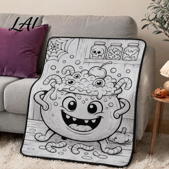 Cozy Couch Blanket with Markers Halloween DIY Coloring 24 Markers Color Your Own Throw Soft Velvet Arts And Crafts Blanket Ghost Pumpkin Patterns