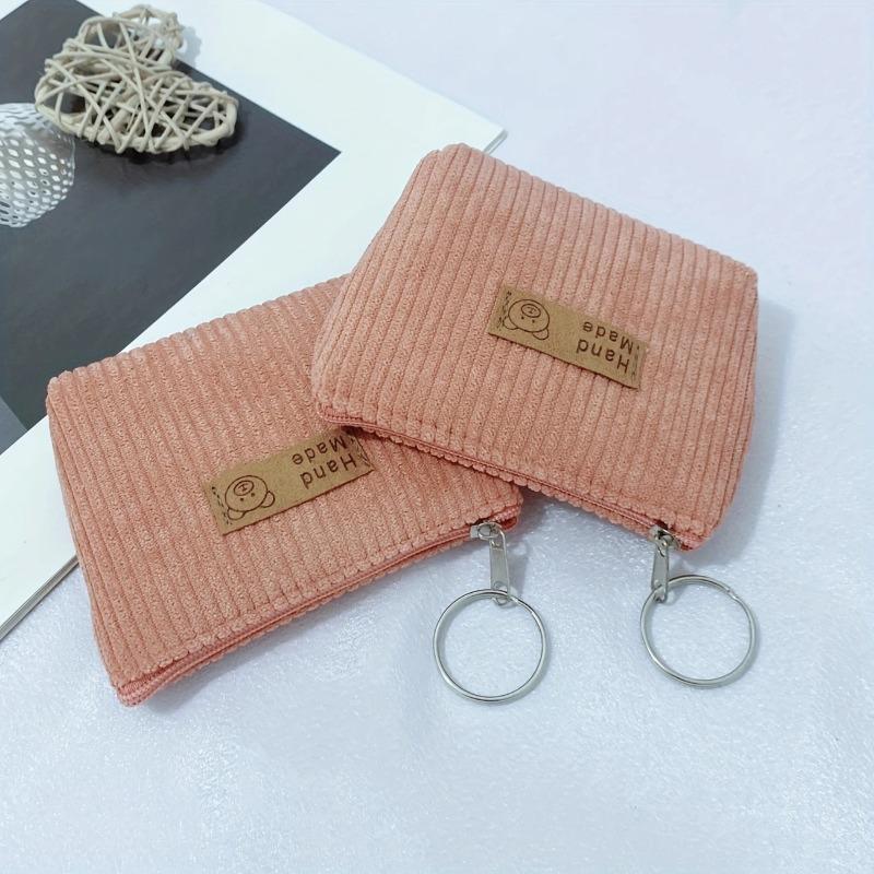 Corduroy Coin Purse  Flannel Zipper Bag  Cloth Label Striped Coin Bag  Girl Small Wallet  Storage Key Case