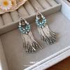 Diamond glass flower fringed ear hook retro ethnic style earrings versatile fashion Guochao earrings design sense niche