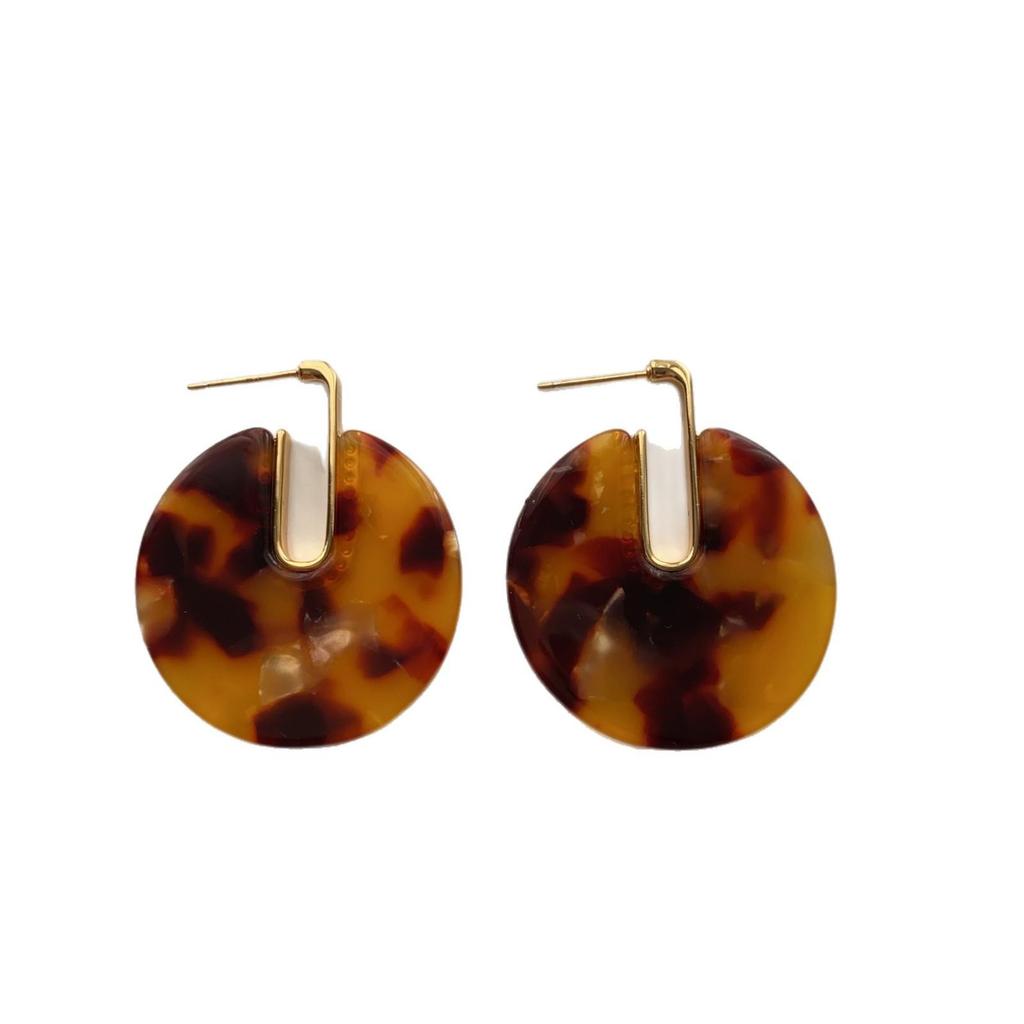 Retro Resin Stud Earrings, Tortoiseshell Pattern Three-Dimensional Autumn And Winter, Unique Simplicity And Advanced Sense