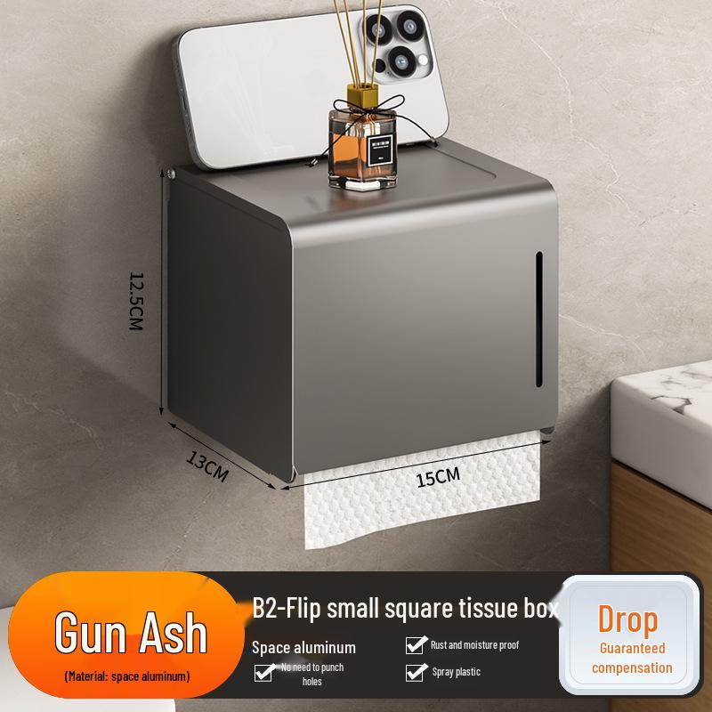 Punch-Free Wall-Mounted Gun Gray Tissue Box and Towel Holder