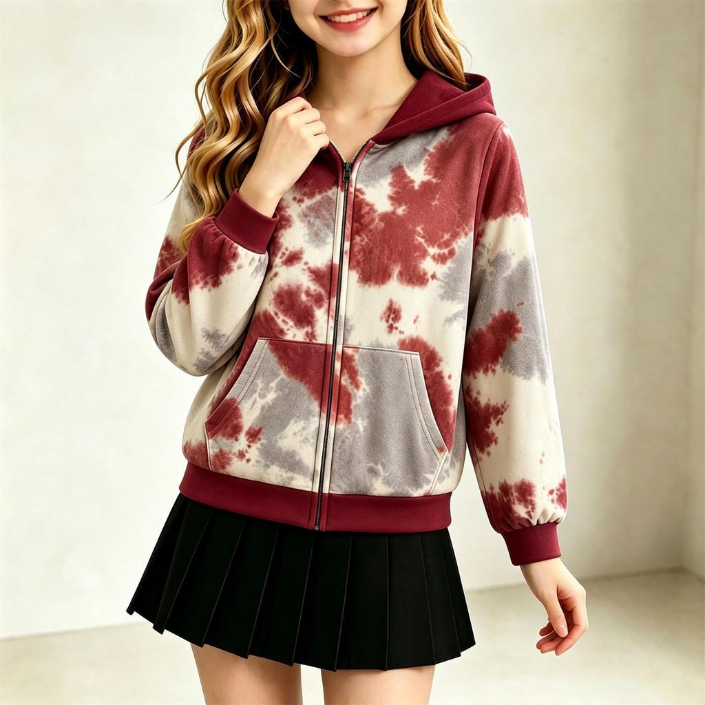 Boys and Girls Print Zip-Up Hoodie Sweatshirt Jacket Comfortable Casual Top for Everyday Wear