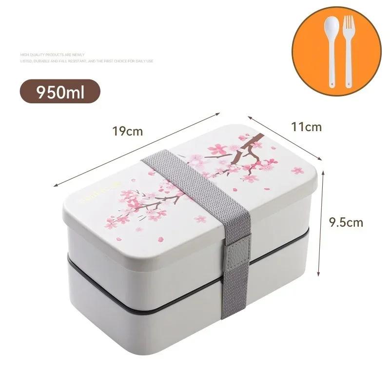 Double-layer Cherry Blossom Lunch Box for Kids Compartmented Meal Prep Food Storage Containers Portable Sealed Bento Lunchbox