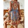 Printed Sleeveless V-neck Vest Skirt Fashion Vacation Printed Dress Women
