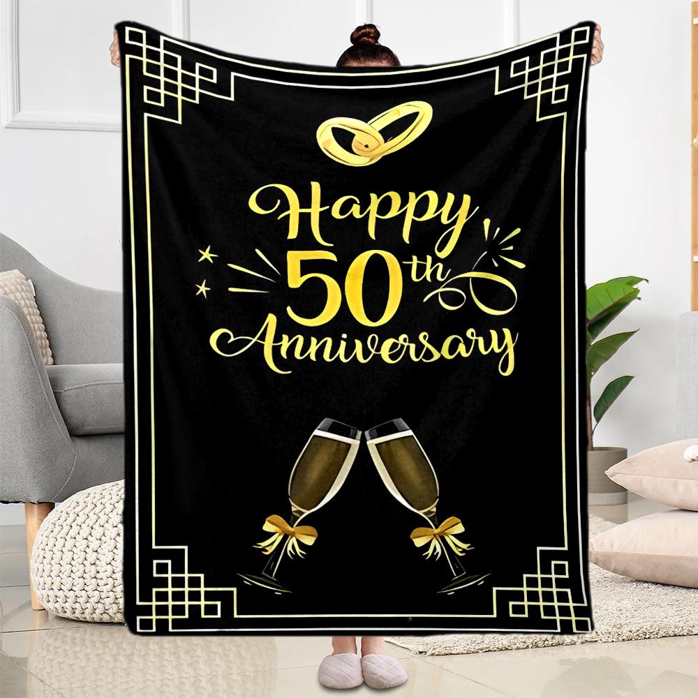 1pc Golden 50th Celebration blanket Soft and Warm for Sofa Office Camping Travel Livingroom Great Gift for Friends and Family Comfortable All Seasons