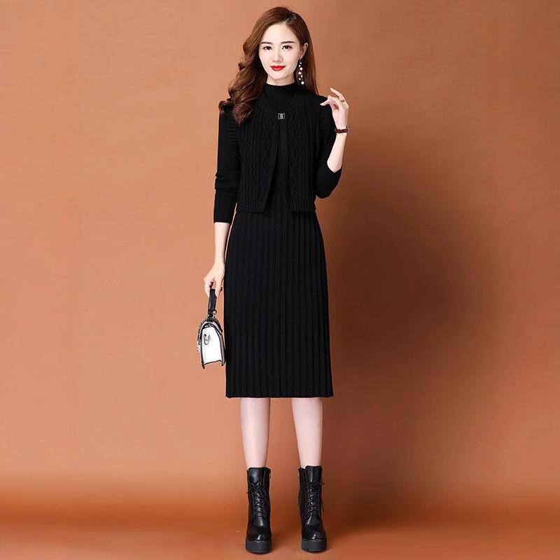 2025 Autumn/Winter Women's Elegant Knit Two-Piece Mid-Length Wool Dress Set