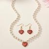Women's French Pearl Heart Earrings and Necklace Set