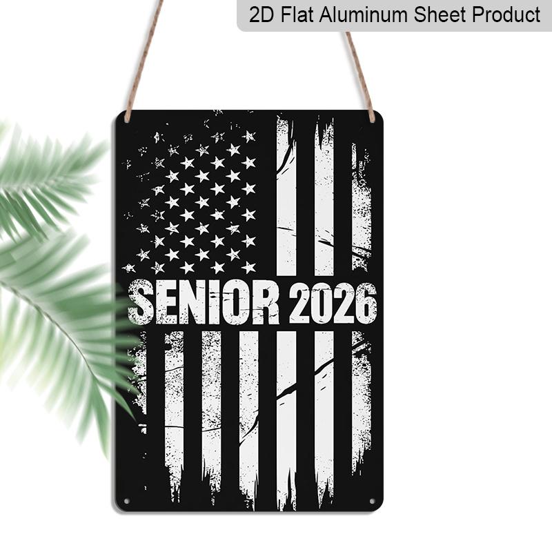 

2D Flat, 1pc Senior 2026 USA Flag Aluminium Sign - 8 x12 Distressed Black & White Patriotic Senior Decor, Perfect for 2026 Graduation Gifts 20*30cm