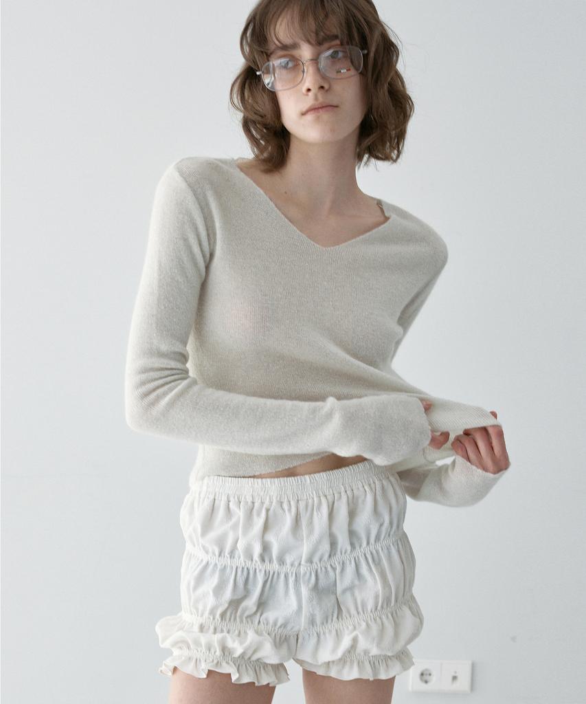 SIO Glitter V-Neck Pullover Light Gray