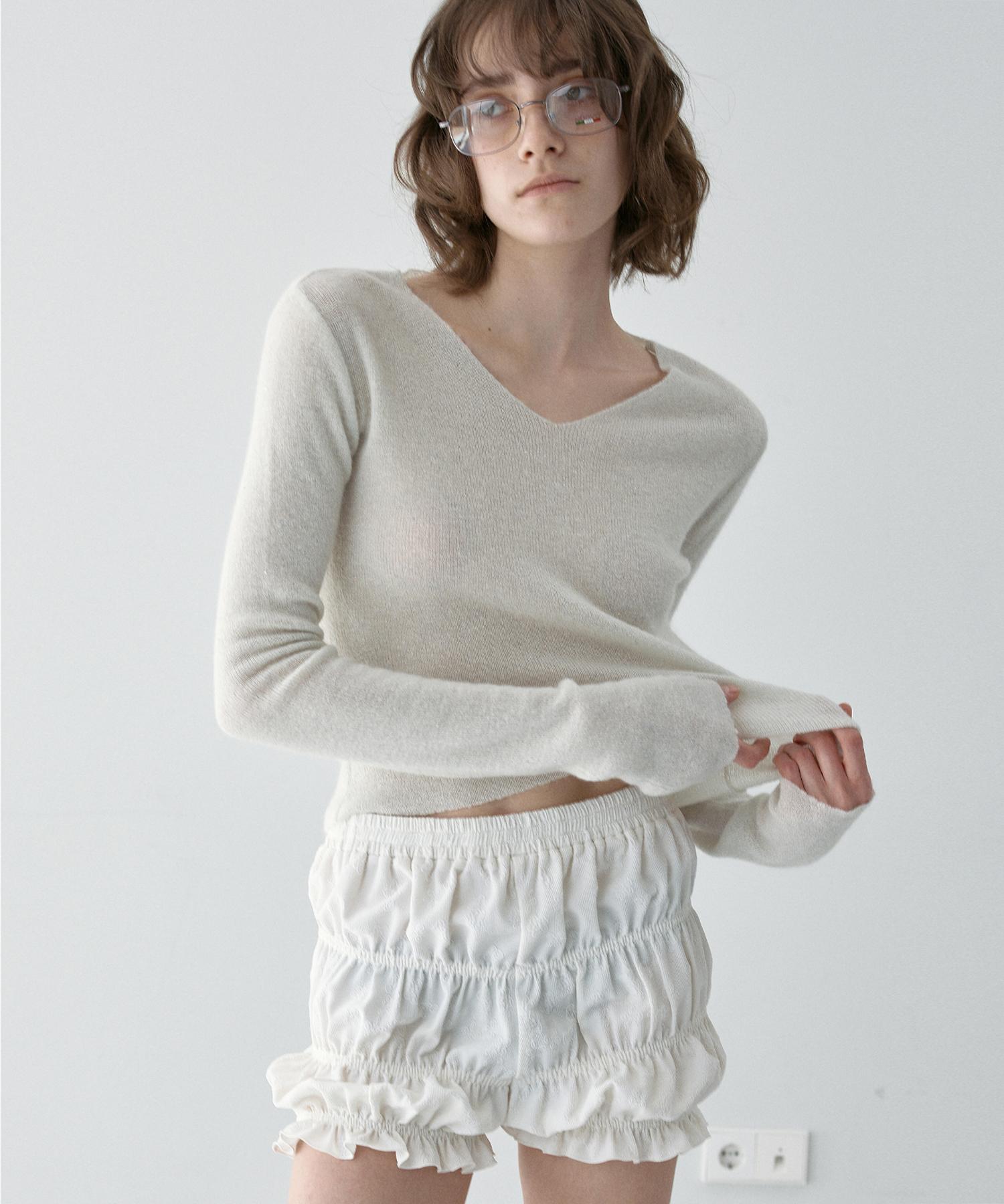 Sio Glitter V-Neck Pullover Light Gray