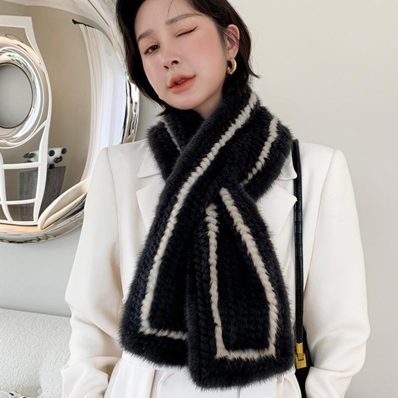 Winter New Mink Fur Woven Scarf Women Fashion Fur Neck Warmer Genuine Mink Fur Scarf Shawl Fashion Thick Warm Fur collar Scarves