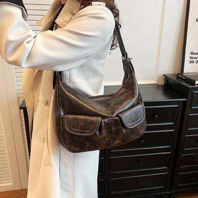 Ladies Solid Color Shoulder Bags All-match Simple Multifunction Handbags Large Capacity Underarm Bags