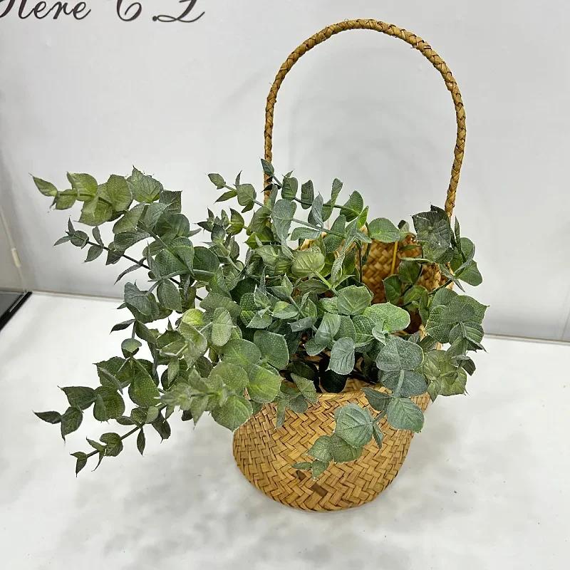Artificial 5 Forks 15 Leaves Eucalyptus Plastic Plants Wedding Decorative Floral Simulation Green Plant Leaf Cafe Decoration