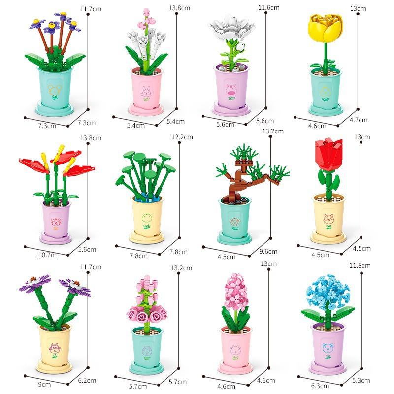 Girls Series Flowers Roses Bouquet Building Blocks Potted Plant Model  Valentine Gift Art Floral Arranges DIY Creative Sets