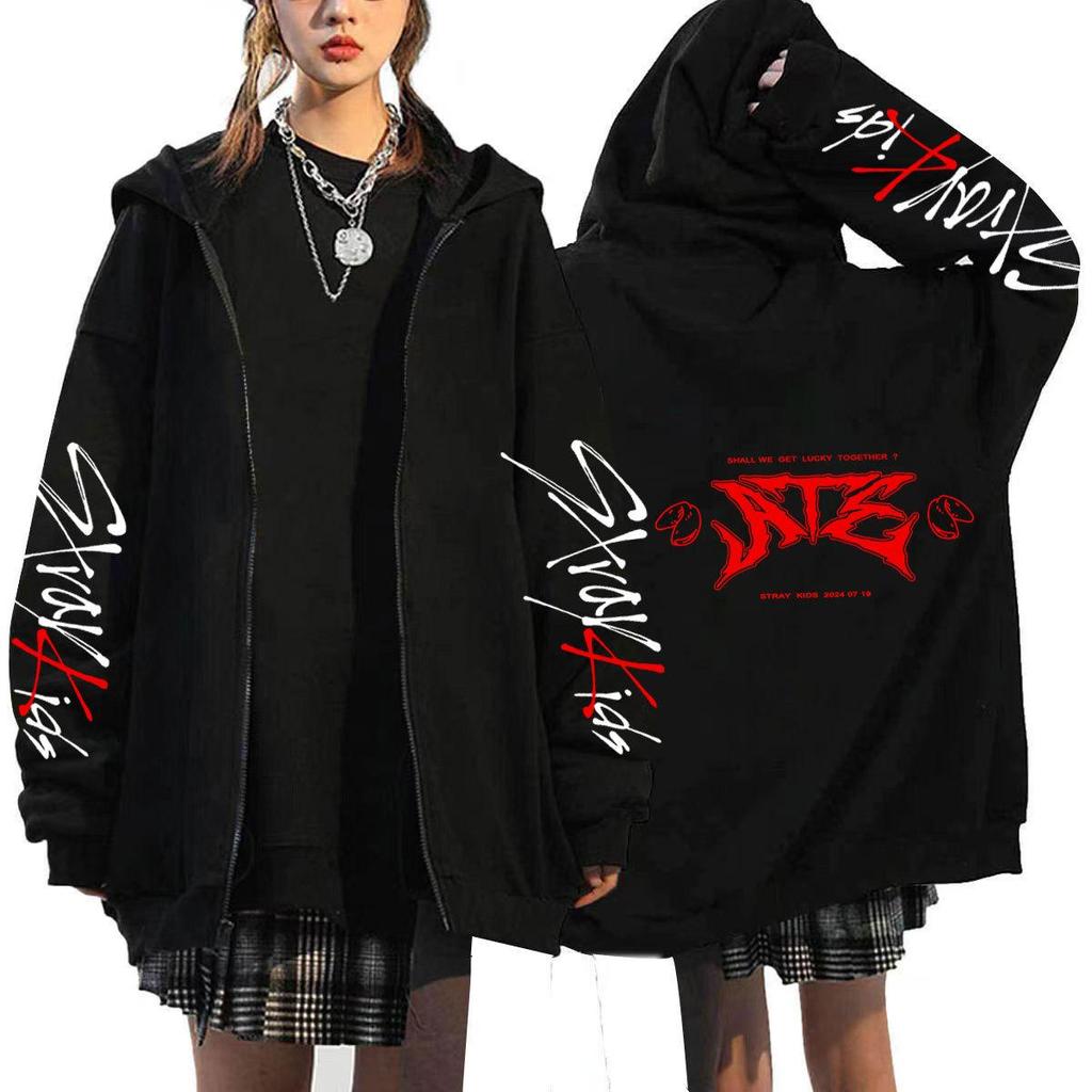 Stray Kids Harajuku Potisk Volná Mikina na Zip