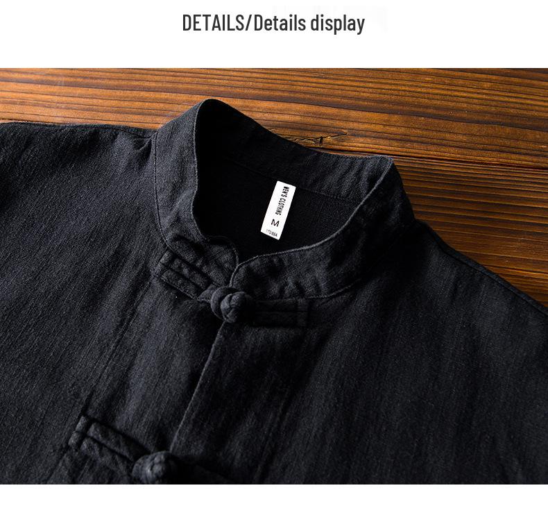 2025 Men's Chinese Style Cotton Linen Long Sleeve Tang Suit Hanfu Shirt, Plus Size Loungewear