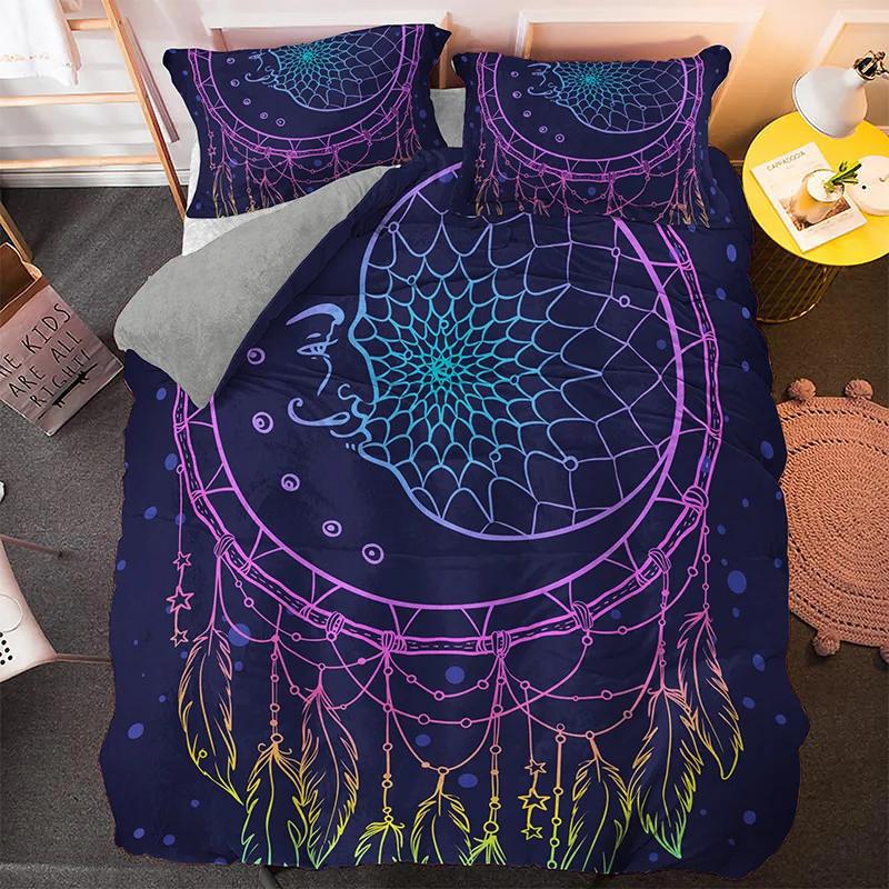 Bohemian Dream Beding Set King Quen Sized Dimensions Colorful Catcher Soft Duvet Cover Set Purple Dark Blue 2/3pcs Polyester Comfortable Quilt Cover