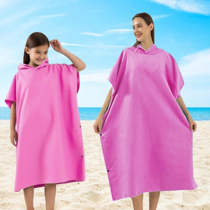 Microfiber Beach Bathrobe Hooded Cape Absorbent Swimming Surf Changing Clothes Portable Bath Towel Cape 70X50