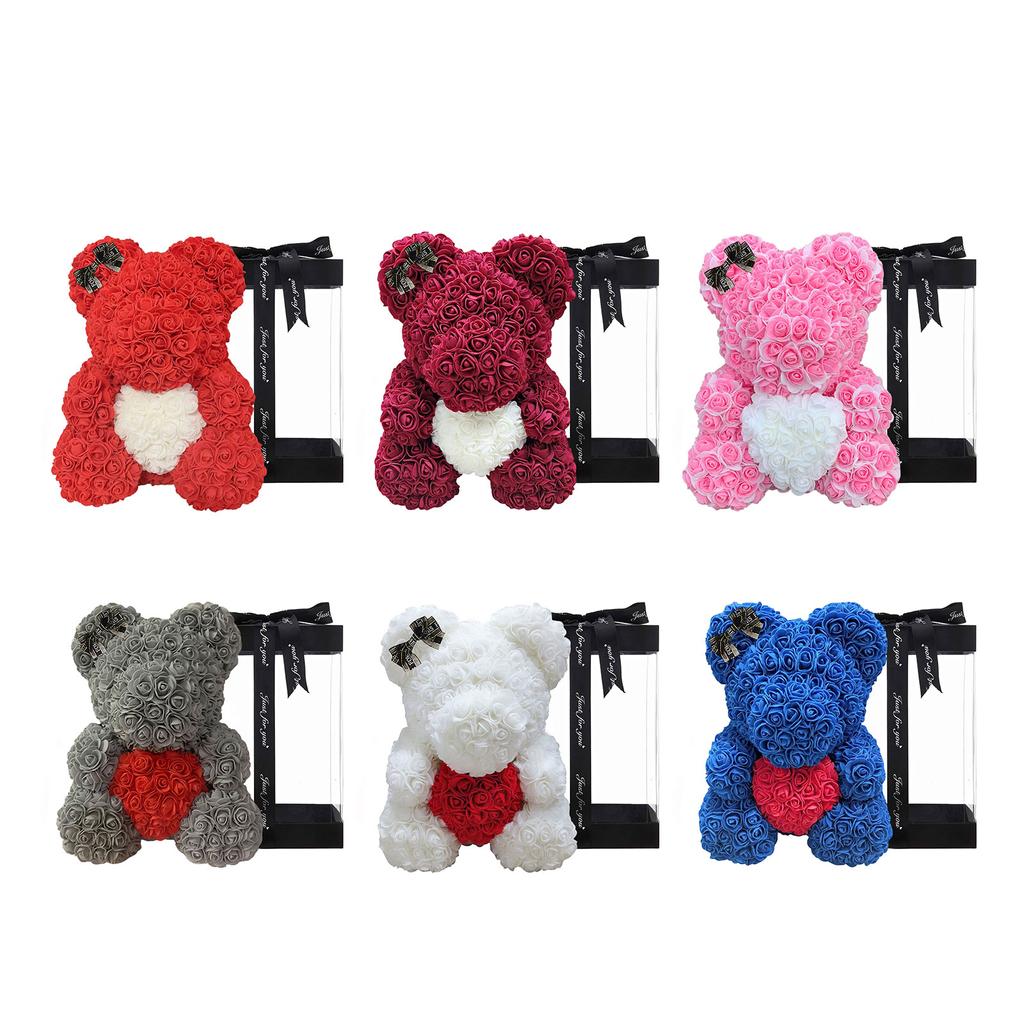 25CM Umělý medvídek z růží s krabičkou pro přítelkyni, milence, na Valentýna, narozeniny, romantické dárky, svatbu, domácí dekoraci