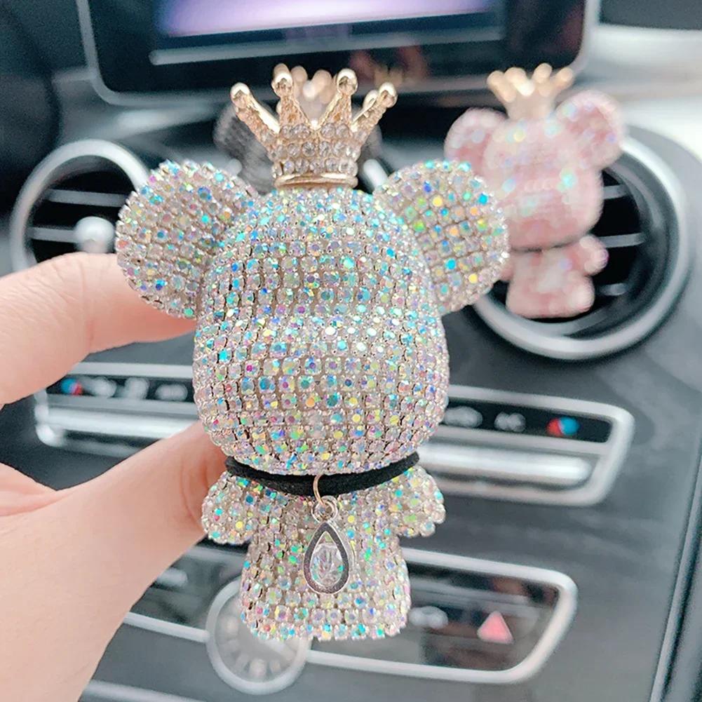Křišťálový přívěsek do auta s mašlí a medvídkem, ozdoby k zavěšení na zrcátko, diamantová bling výzdoba interiéru auta, dámské doplňky