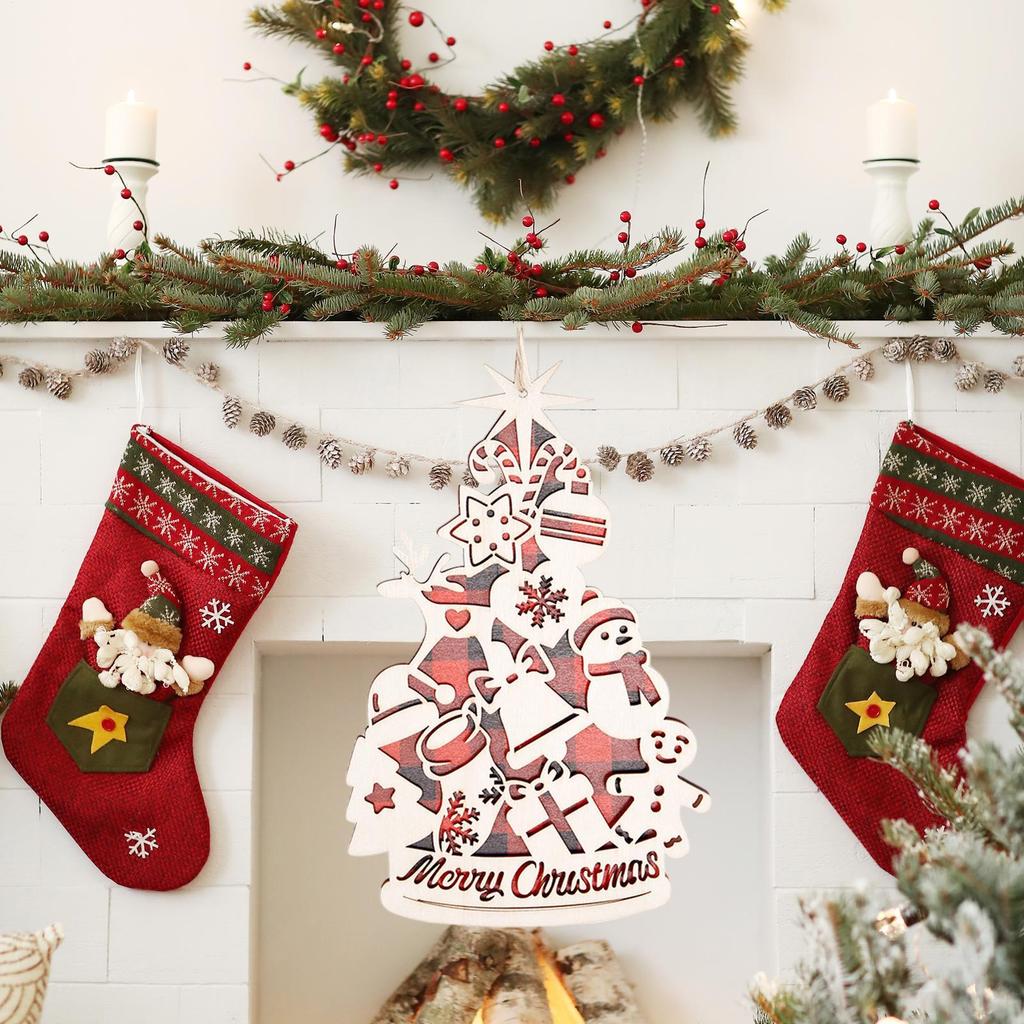 Enfeites de Árvore de Natal 2D com Corda Charme de Madeira Decorações de Natal Para Parede Quarto Sala Quintal Exterior Frente Sala de Aula