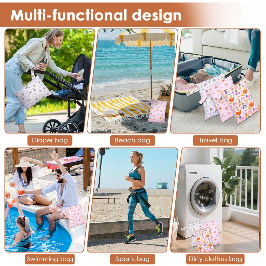 3Pcs Waterproof Wet Dry Bag Zippered Portable Travel Reusable Sanitary Storage Baby Diaper Nappy Bag Stroller Carry Handle Bag