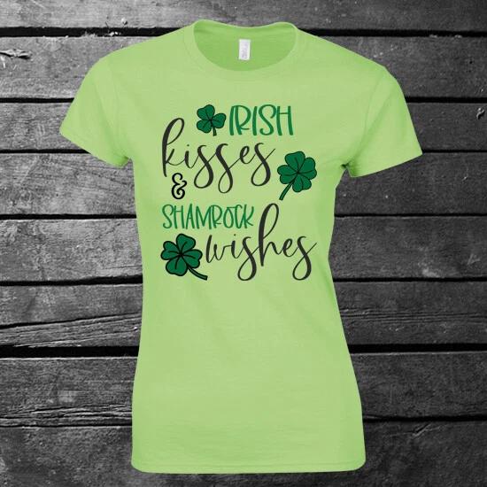Irish Kisses Shamrock Wishes T-shirt Funny Ireland St Patricks Day Mens Ladies S