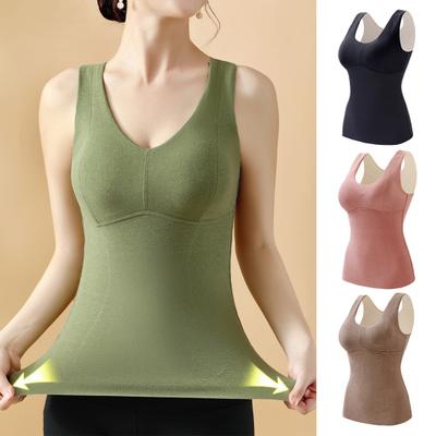 Winter Women Thermal Vest with Chest Pads Seamless Velvet Fast Temperature Lock Heating Slim Fit Elastic Sleeveless Inner Wear Bottoming Tank Top