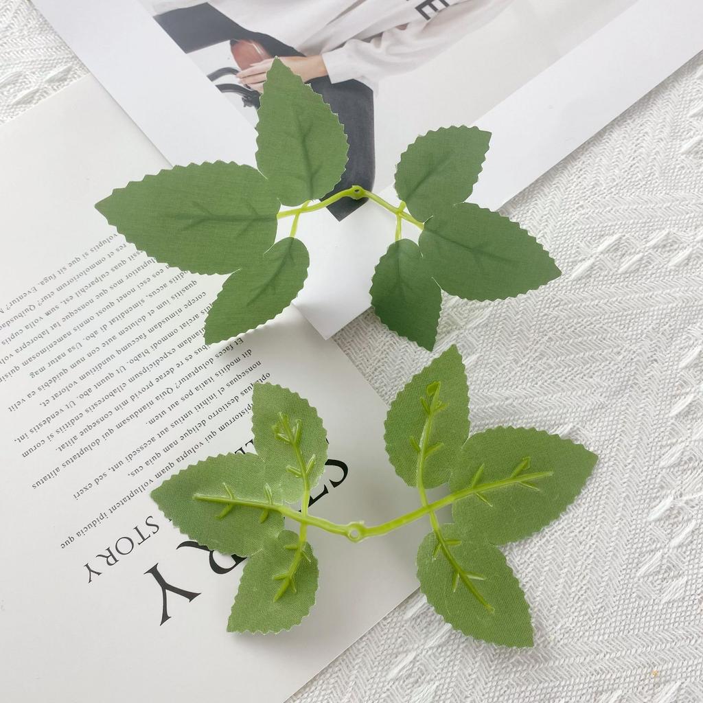 Direct Sales Simulated Leaf Silk Screen Printing Rose One-Piece Six-Leaf Green Plant Accessories Bundle Wall Decoration