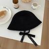 Summer Hollow Out Knitted Bucket Hat for Women Lace Up Sunshade Foldable Straw Hats Korean Girl Breathable Sunscreen Basin Cap