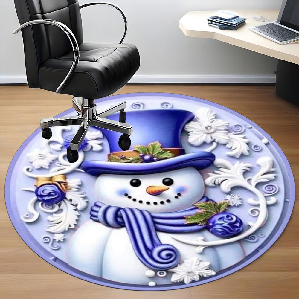 1pc Snowman Decor Chair Carpet for Office Non-Slip, Machine Washable Rug for Office, Room - Polyester, Machine Made yy251029247