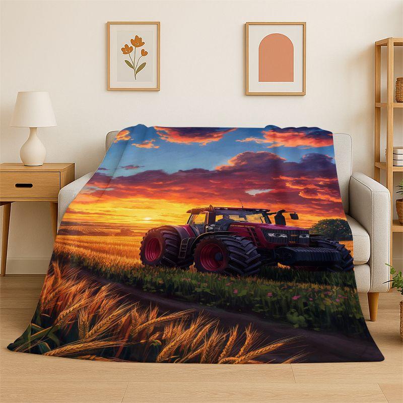 Classic Tractor Car Scenery Flannel Blanket Soft Throw Blanket for Bedroom Living Room Bed Travel Camping Picnic Nap Cover Gift