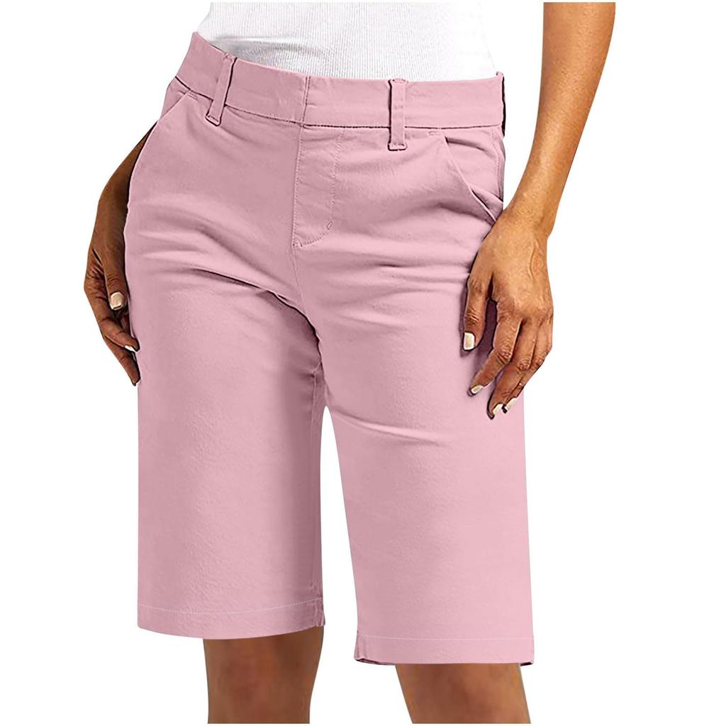 Shorts for kvinner Trendy 2025 Casual sommer Høyt liv Chinoshorts Rette ben Fottur Ferieantrekk