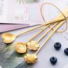 7-Inch 4 Pcs Flower Spoon Coffee Teaspoon Set, Drink Stirring Spoon for Dessert, Coffee, Ice Cream, Tea (Gold)