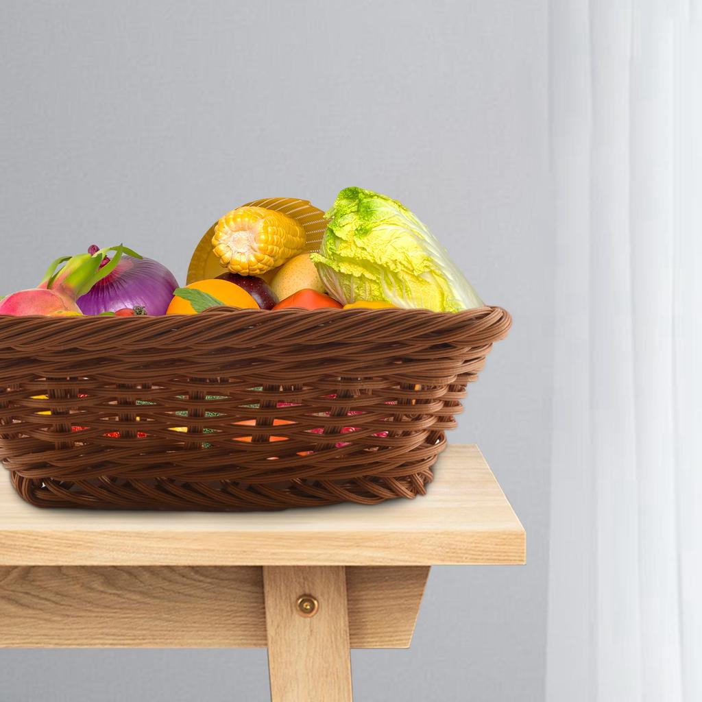 A84E-2 Pcs Rectangular Basket For Table Or Counter Display For Bread,Fruits And Vegetables Wicker Baskets For Markets,Bakery