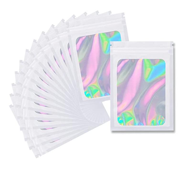100-Pack Black Anti-Odor Polyester Holographic Self-Sealing Bags with Window for Jewelry