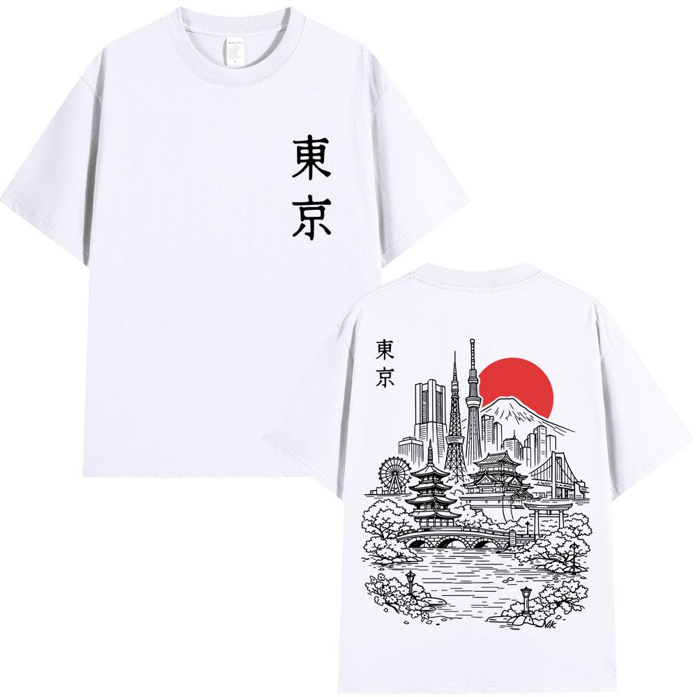 Japanese Tokyo Style Sakura Travel Graphic T Shirt Unisex Women Fashion Harajuku High Quality T-shirts Loose Cotton Casual T-shirt