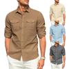 Men Solid Color Casual Shirt Lapel Long Sleeve Flap Pockets Single Breasted Shirt Loose Fit Tops Workwear