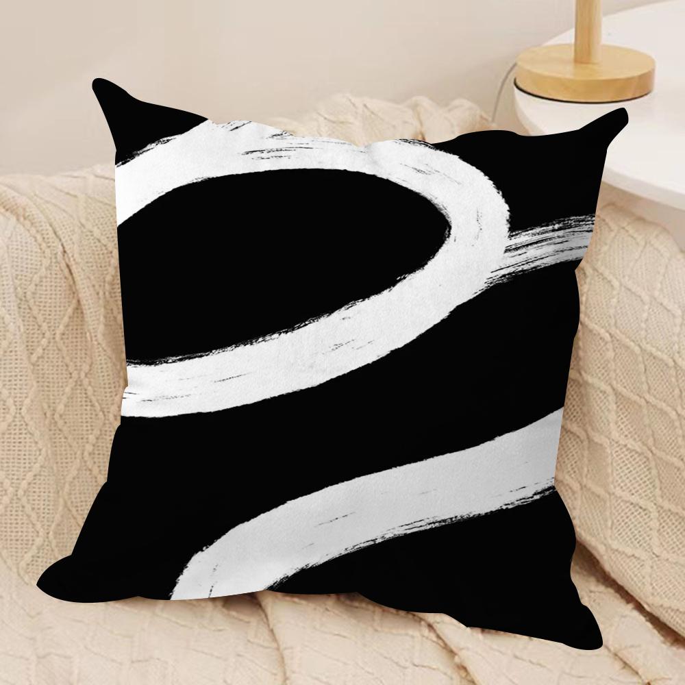 Abstract black and white Cushion Cover Silky Short Plush DoubleSided Printed Pillow Case for Sofa All Seasons Home Decor Gift