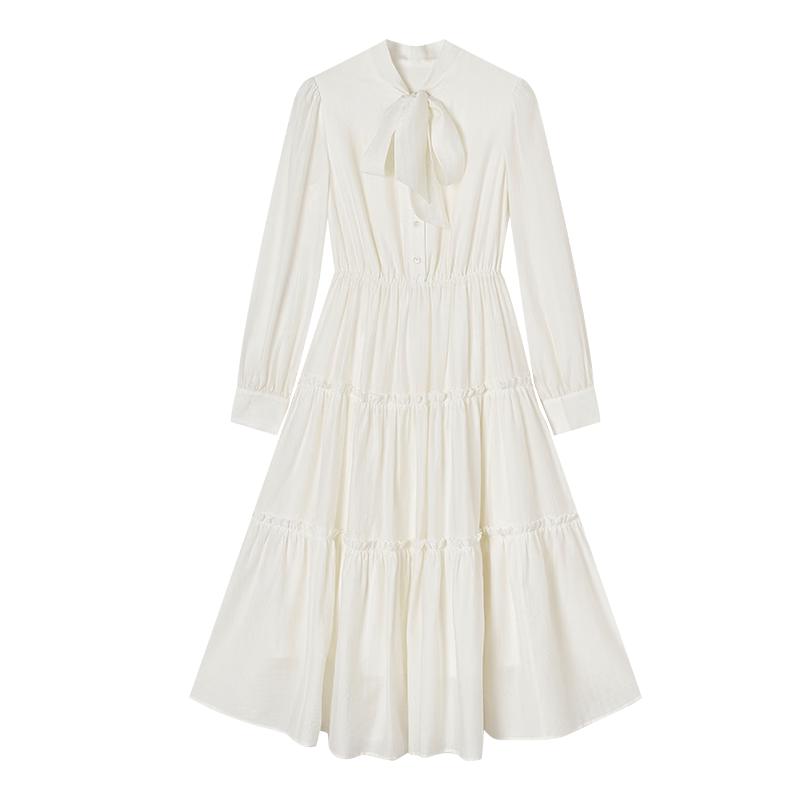 

French Style Bow-Tie Lyocell Long Sleeve Dress S