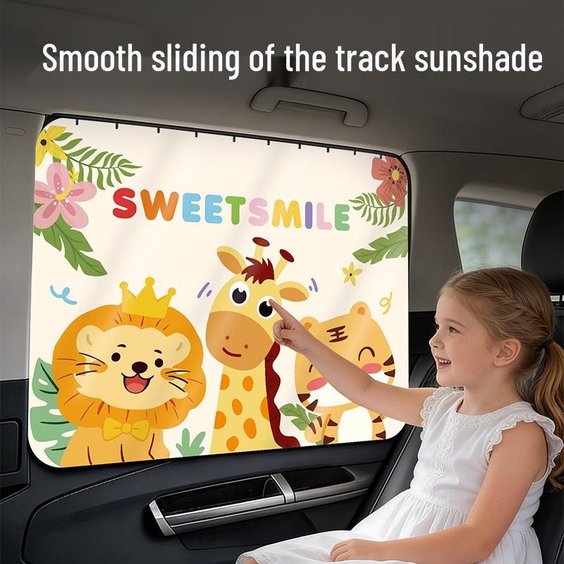 Cartoon Baby Car Sunshade Curtain - Track-Mounted Interior Sun Blocker for Windows