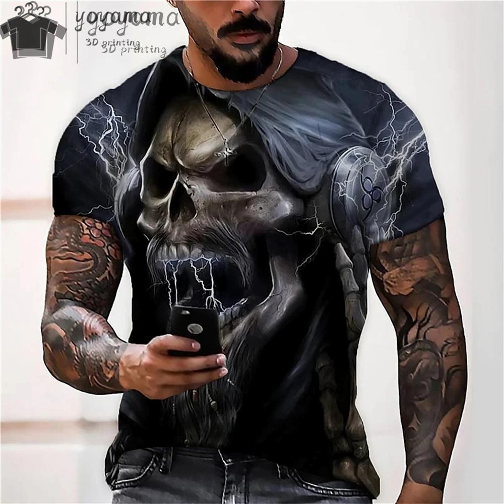Summer Short Sleeve Tee Unisex T Shirts High Quality Short Sleeve Tee Tee Shirt Unisex Clothes Skull Print Clothes Unisex Funny T-shirt