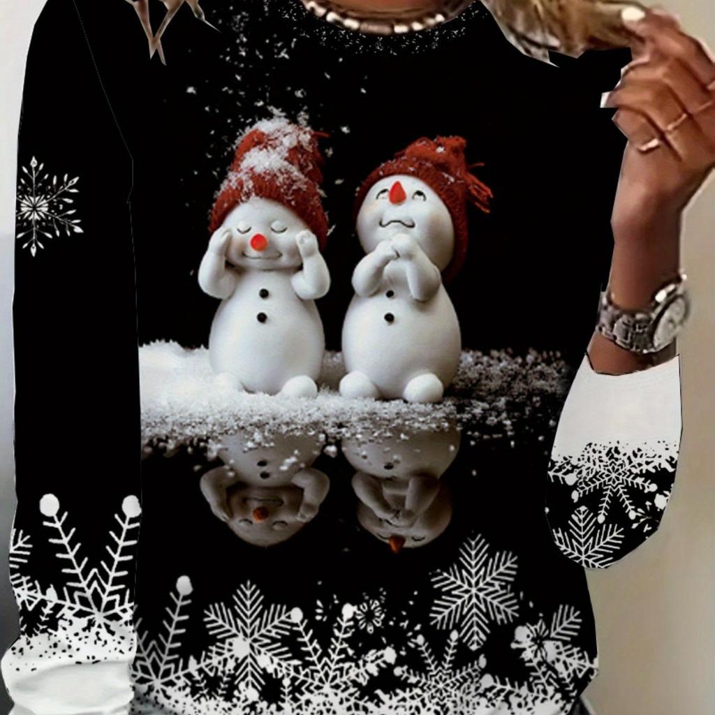 Directional large size women's round neck long sleeve Christmas digital printed T-shirt directional