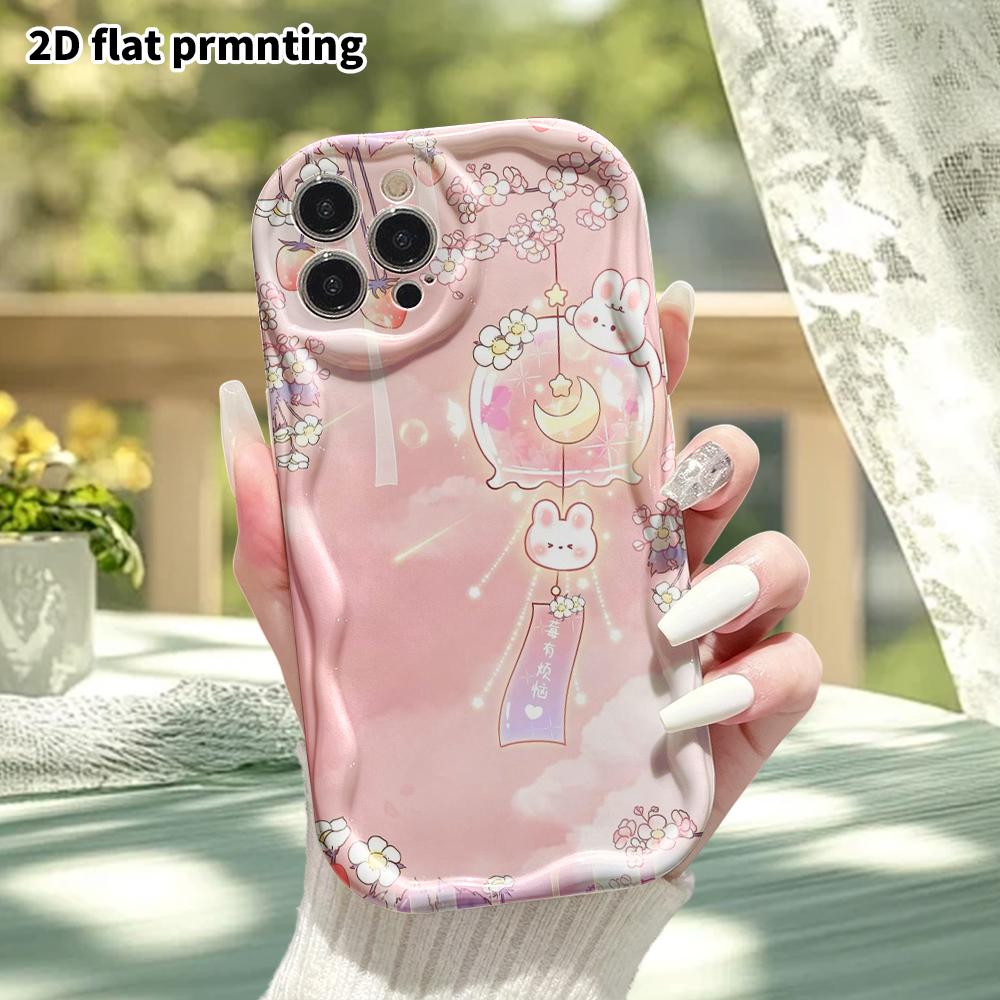 Phone Case: 2D Flat Design, Suitable for iPhone 18, 17, 16, 15, 14, 13, 12 Pro Protective Cases, Phone Decoration, Cherry Blossom Wind Chime, Hallowee